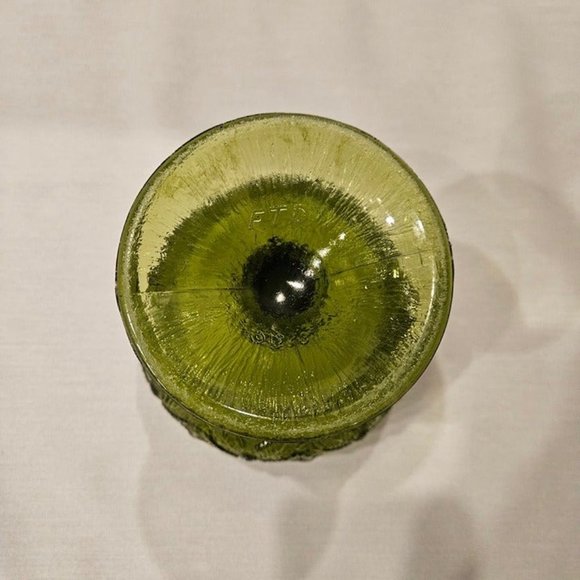1978‎ FTD Vintage Green Glass Pedestal Bowl Candy Dish Leaf Pattern (9c2) - Picture 6 of 9